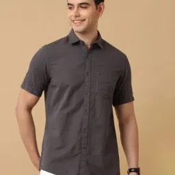 CAVALLO by Linen Club Dark Grey Contemporary Fit Shirt-image-15