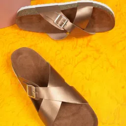 Mozafia Women's Gold Cross Strap Sandals-image-43