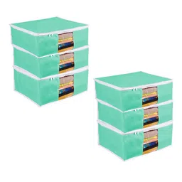 prettykrafts Green & White 6 Pieces Saree Cover Organisers image 1