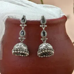 Fida Black Oxidised Silver Teardrop Jhumki Earrings-image-79