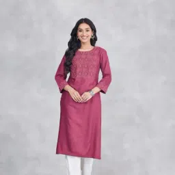 Fabindia Wine Regular Fit Embroidered Kurta-picture-34