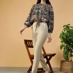 Oxolloxo Woman Animal Print Puff Sleeve Crop Top-picture-22