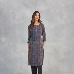 Fabindia Indigo Regular Fit Printed Kurta-picture-13