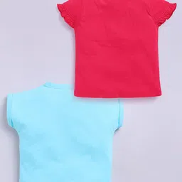 giniekids Girl's Pack Of 2 Typography Printed Ruffles Cotton Cap Sleeves Cotton Top image 5