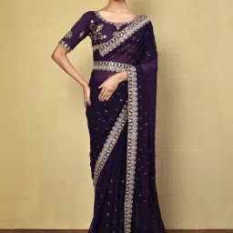 Satrani Purple Embellished Saree With Unstitched Blouse-image-20