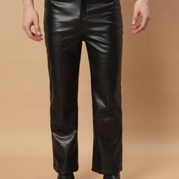 TANDUL Men Smart Straight Fit Mid-Rise Leather Regular Trousers-picture-4