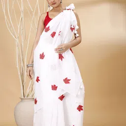 Ruuprekha Floral Embroidered Pure Cotton Khadi Saree-image-1