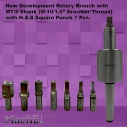 MachEl MT2 Shank Rotary Broach Set with 7 HSS Square Punches M10x1.5 mm Drawbar Thread (MT2-Square) image 2