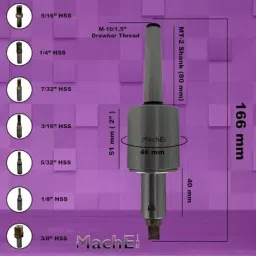 MachEl MT2 Shank Rotary Broach Set with 7 HSS Square Punches M10x1.5 mm Drawbar Thread (MT2-Square) image 5