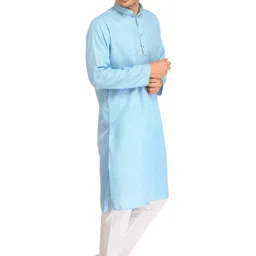 Exotic India Men Self Design Regular Thread Work Pure Cotton Kurta with Pyjamas image 3