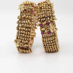 South Temple Jewellery Set Of 2 Gold-Plated Stone-Studded Bangles-picture-16