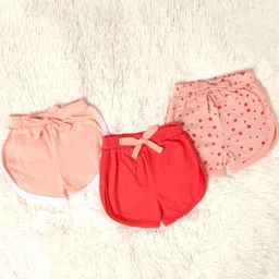 Mi Arcus Baby Girl Cotton Polka Dot & Flamingo Printed Shorts Pack of 3 Peach & Pink-image-74