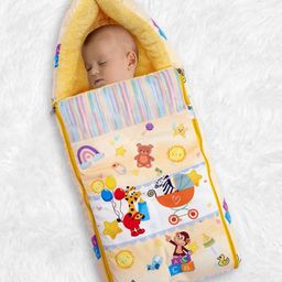 Baby Moo Zebra in Pram Premium Carry Nest Velvet With Fur Lining Sleeping Bag - Yellow-picture-2