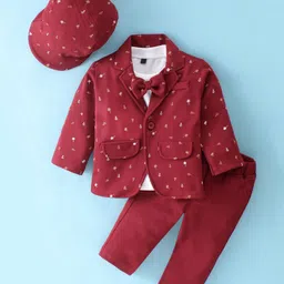 Robo Fry Full Sleeves  Anchor Printed Blazer with T-Shirt & Trousers Set - Maroon-picture-24