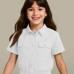 Pine Kids Poplin Woven Half Sleeves Solid Color Top - White-picture-22