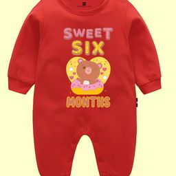 The Peppy Tend Cotton Monthly Birthday Theme Full Sleeves Sweet Six Months Text Printed Romper - Red-picture-17
