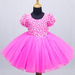 Li&Li BOUTIQUE Half Puffed Sleeves Floral Applique Detailed Pearls Embellished Dress - Creamy Pink-picture-31