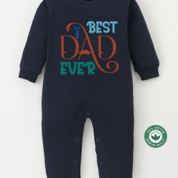 BLUSHES 100% Cotton Fathers Day Theme Full Sleeves Best Dad Ever Text Printed Romper - Navy Blue-picture-30
