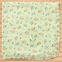 CUCUMBER Cotton Knit Towel With Frill Detailing & Floral Print L 81 x B 81 cm - Light Green-picture-35