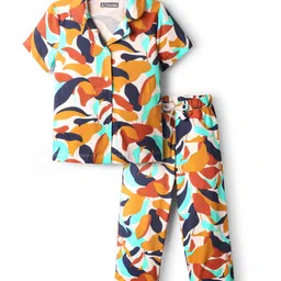 Pine Kids Cotton Knit Half Sleeves Co-Ord Night Suit With Abstract Print - White-picture-30