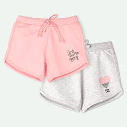 Ariel Cotton Knit Pack Of 2 Drama Queen Text & Heart Printed Shorts - Pink & Grey-image-93