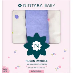 Nintara Baby Swaddles - 100% Organic Premium Muslin Cotton, 39" x 39" (100 cm x 100 cm), Ultra-Soft, Breathable & Lightweight, Hypoallergenic, Gifts for Newborn Girls, Pack of 3-picture-22