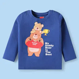Babyhug Cotton Knit Full Sleeves Night Suit With Bear & Text Print - Blue & White image 2