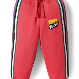 Babyhug Cotton Looper Knit Full Length Lounge Pant With Text Print - Red image 2