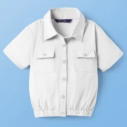 Pine Kids Poplin Woven Half Sleeves Solid Color Top - White image 2