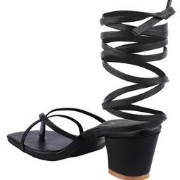 Shoetopia Solid Tie Up Sandals - Black image 3