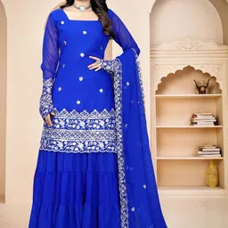 ACEXIER Women Ethnic Motifs Embroidered Kurta with Sharara & Dupatta-picture-41