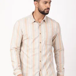 Indian Terrain Classic Slim Fit Striped Vertical Stripes Spread Collar Cotton Shirt-picture-21
