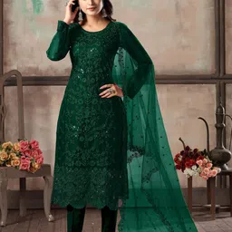 ODETTE Women Floral Embroidered Regular Sequinned Kurta with Trousers & With Dupatta-picture-15