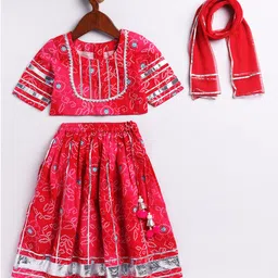 Vastramay Cotton Half SleevesBandhani Printed Lehenga Choli With Dupatta Set - Pink image 4