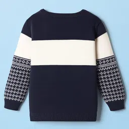 ToffyHouse Knitted Full Sleeves Winter Wear Sweatshirt & Pant Set With Vehicle Print - Navy Blue image 3