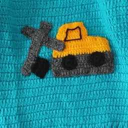 Woonie Hand Knit Full Sleeves Excavator Designed Crochet Sweater - Blue image 4