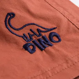 kookie kids india Kookie Kids Cotton Woven Shorts With Animal Embroidery - Brown image 3