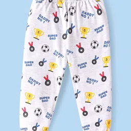 Babyhug Cotton Knit Full Sleeves Night Suit With Bear & Text Print - Blue & White image 4