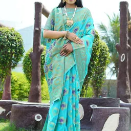 Areca Designer Ethnic Motifs Zari Linen Blend Banarasi Saree image 2