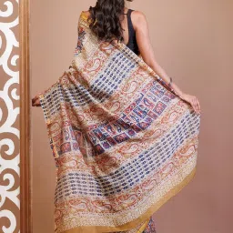 Unnati Silks Blue Printed Saree With Unstitched Blouse image 2