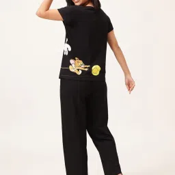 Clovia Black Cotton Graphic Printed Round Neck Night Suits image 2