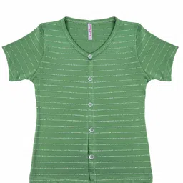 Hunny Bunny Sea Green Striped Mandarin Collar Shirt Style Top-picture-32