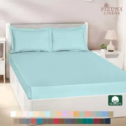 Pizuna 400TC 100% Cotton Ice Aqua Flat Bed Sheet Double Size With 2 Pillow Cover Size-picture-13