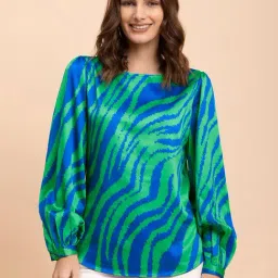 Fablestreet Blue & Green Animal Print Top-image-53