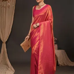 Saree Mall Orange Silk Self Saree with Blouse Piece image 2