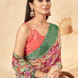 Saree Mall Green Georgette Self Saree with Blouse Piece image 2