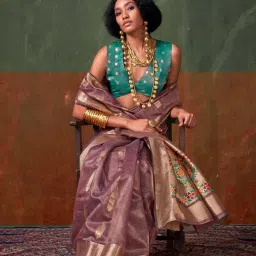 Saree Mall Mauve Organza Self Saree with Blouse Piece image 2