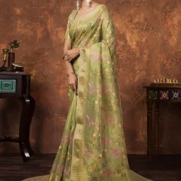 Saree Mall Light Green Organza Self Saree with Blouse Piece image 2