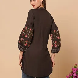Fashor Brown Embroidered A Line Kurti image 2