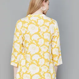 Melange by Lifestyle Yellow & White Rayon Floral Print Kurti image 2